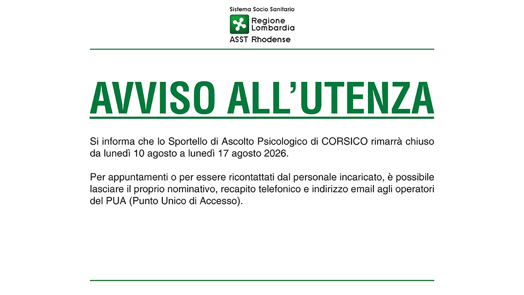 Chiusura Sportello Ascolto Psicologico